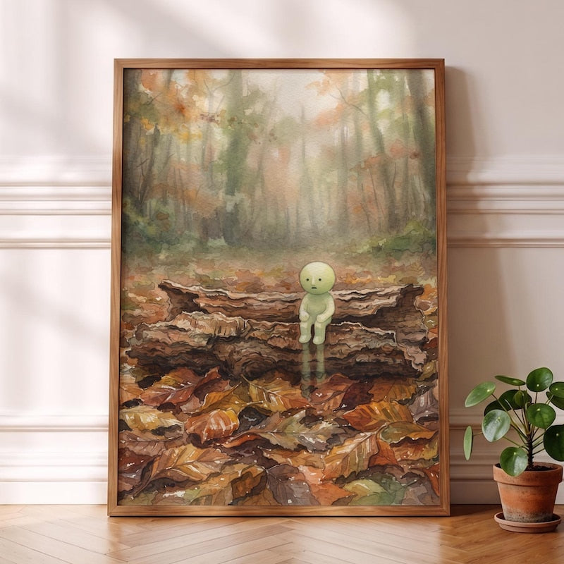 Smiski Inspired Poster, Curled Tree Bark Log Art