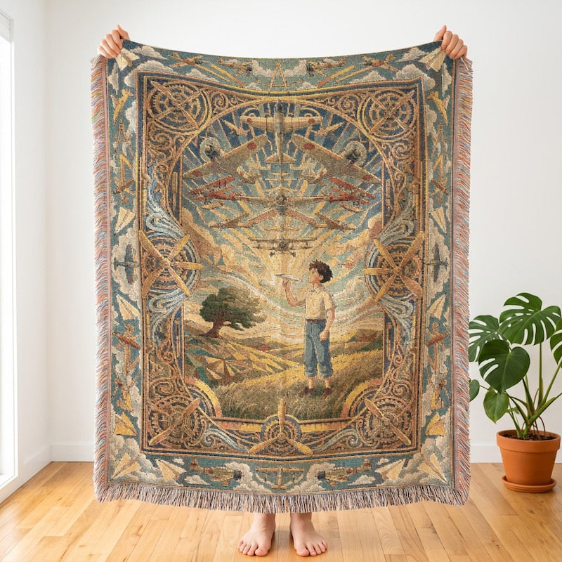 The Wind Rises Inspired Woven Blanket, Dreamer's Sky Anime Throw
