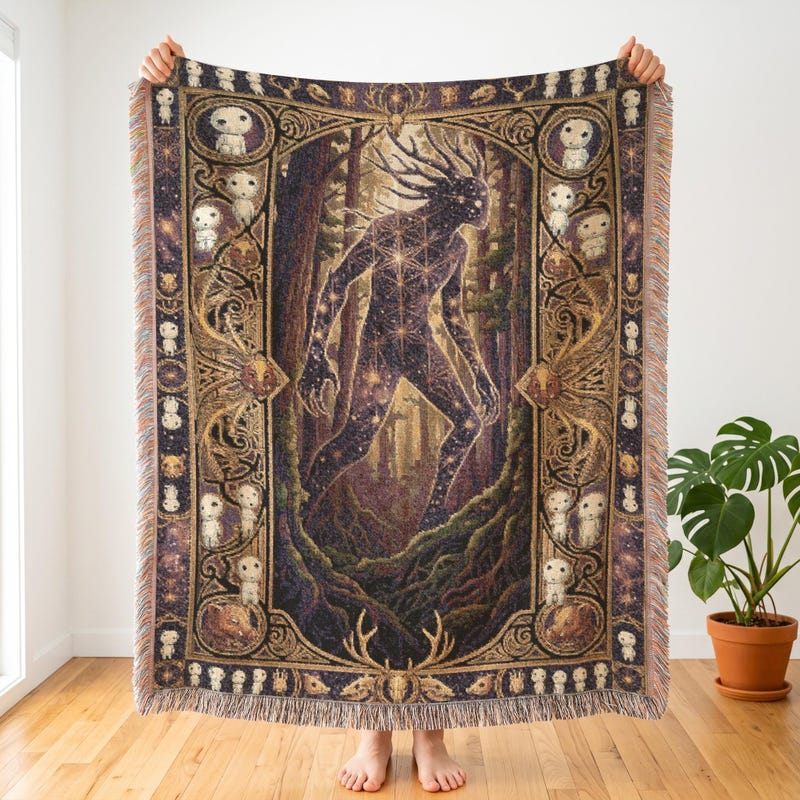 Mononoke Nightwalker Inspired Woven Blanket, Dark Fantasy Throw