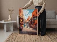 Moroccan Market Oil Painting Poster, Marrakech Medina Art Print, Colorful Souk Bazaar Wall Art, Impasto Travel Decor, Boho Street