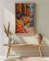 Indian Flower Market Oil Painting Poster, Marigold Street Art Print, Vibrant India Wall Art, Colorful Bazaar Decor, Impasto Floral Print