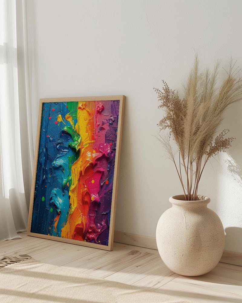 Abstract Colorful Oil Painting Poster, Holi Festival Spirit Art Print, Vibrant Rainbow Wall Art, Modern Impasto Texture, Indian Colors Decor