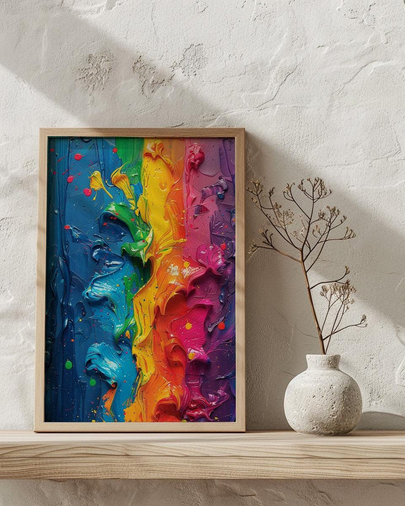 Abstract Colorful Oil Painting Poster, Holi Festival Spirit Art Print, Vibrant Rainbow Wall Art, Modern Impasto Texture, Indian Colors Decor