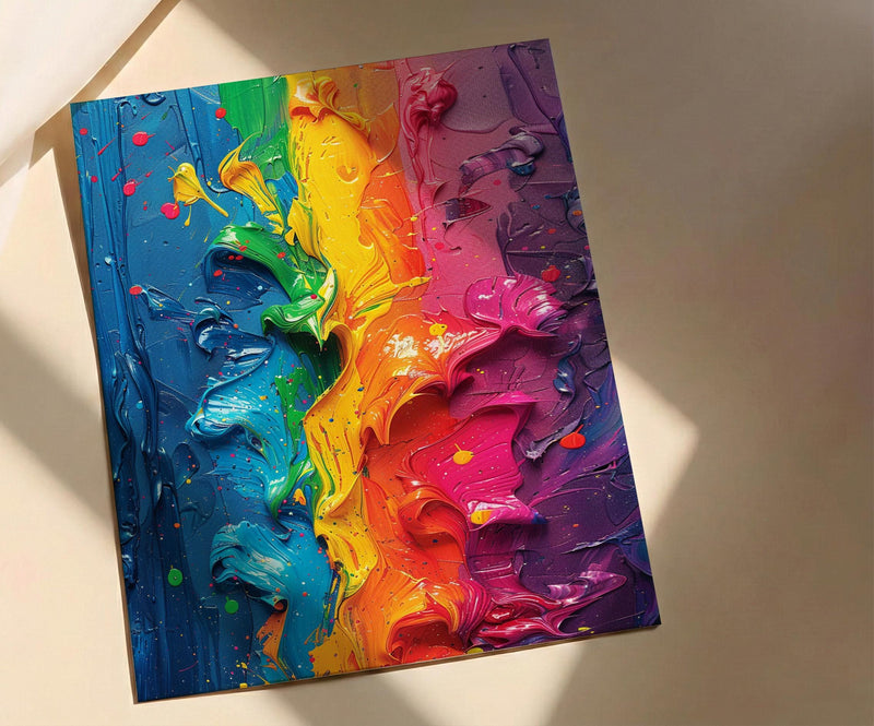 Abstract Colorful Oil Painting Poster, Holi Festival Spirit Art Print, Vibrant Rainbow Wall Art, Modern Impasto Texture, Indian Colors Decor