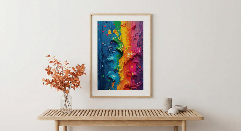 Abstract Colorful Oil Painting Poster, Holi Festival Spirit Art Print, Vibrant Rainbow Wall Art, Modern Impasto Texture, Indian Colors Decor