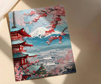 Japanese Chureito Pagoda Oil Painting Poster, Mount Fuji Sunset Art Print, Sakura & Pagoda Wall Art, Japan Travel Decor, Impasto Landscape