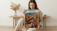 Great Wall of China Oil Painting Poster, Autumn Landscape Art Print, Chinese Wall Heritage Decor, Historical Asia Wall Art, Impasto Print