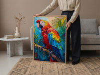 Scarlet Macaw Parrot Oil Painting Poster, Tropical Bird Art Print, Jungle Wildlife Wall Art, Amazon Rainforest, Impasto Animal
