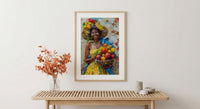 Latin American Woman Oil Painting Poster, Tropical Fruit Basket Art, Brazilian Vendor Wall Art, Exotic Decor, Impasto Portrait