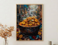 Jollof Rice and Plantain Oil Painting, African Food Art Print, Nigerian Kitchen Decor, West Africa Cuisine, Impasto Cooking Pot