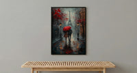 Paris Wall Art, Eiffel Tower Print, Romantic Couple Gift, Impasto Oil Painting, Rainy Paris Street, Wedding Gift, Red Umbrella
