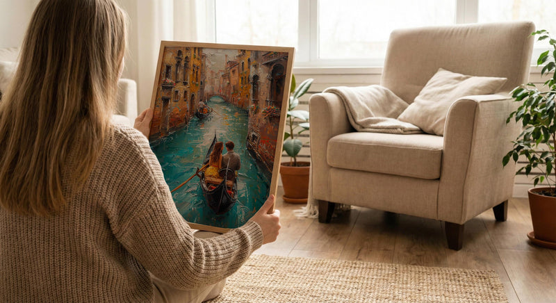 Venice Wall Art, Gondola Print, Italy Travel Poster, Impasto Oil Painting, Romantic Canal Art, Wedding Gift, Italian Decor