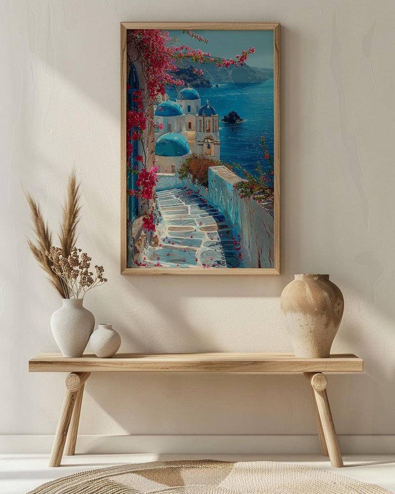 Santorini Wall Art, Greece Travel Print, Blue Domes, Impasto Oil Painting, Summer Romance, Honeymoon Gift, Greek Island Decor