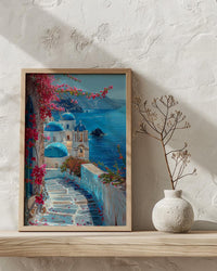Santorini Wall Art, Greece Travel Print, Blue Domes, Impasto Oil Painting, Summer Romance, Honeymoon Gift, Greek Island Decor