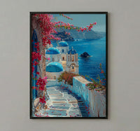 Santorini Wall Art, Greece Travel Print, Blue Domes, Impasto Oil Painting, Summer Romance, Honeymoon Gift, Greek Island Decor