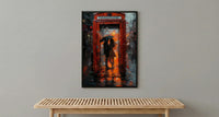 London Wall Art, Red Phone Booth, Rainy City Print, Impasto Oil Painting, UK Travel Decor, Romantic Couple Art, British Style