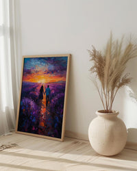 Provence Wall Art, Lavender Field Print, French Country Decor, Impasto Oil Painting, Sunset Landscape, Purple Wall Art, Romantic