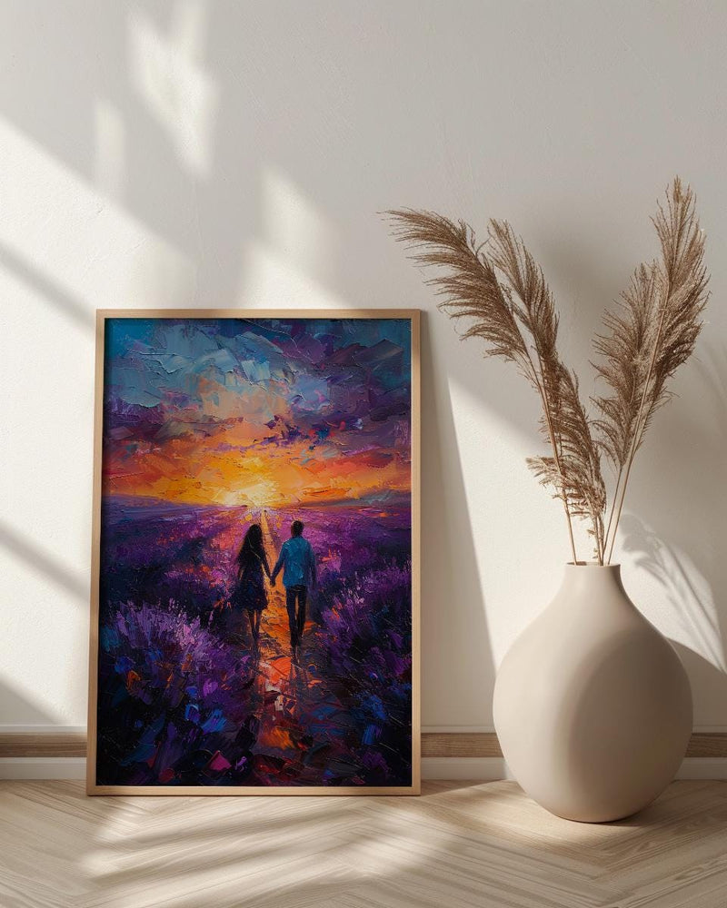 Provence Wall Art, Lavender Field Print, French Country Decor, Impasto Oil Painting, Sunset Landscape, Purple Wall Art, Romantic