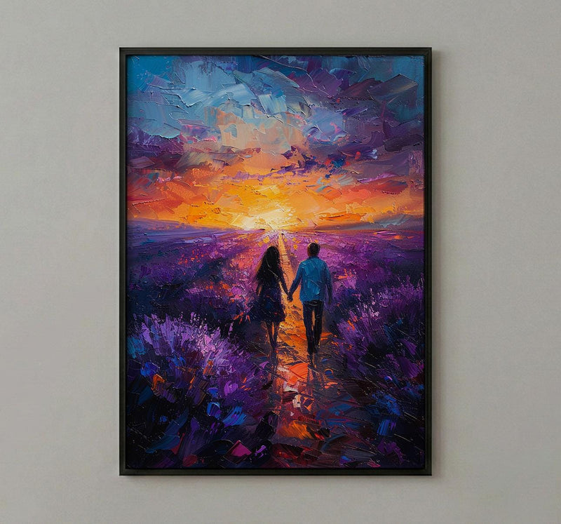 Provence Wall Art, Lavender Field Print, French Country Decor, Impasto Oil Painting, Sunset Landscape, Purple Wall Art, Romantic