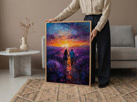 Provence Wall Art, Lavender Field Print, French Country Decor, Impasto Oil Painting, Sunset Landscape, Purple Wall Art, Romantic