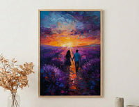 Provence Wall Art, Lavender Field Print, French Country Decor, Impasto Oil Painting, Sunset Landscape, Purple Wall Art, Romantic