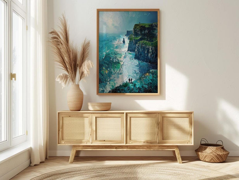 Ireland Wall Art, Cliffs of Moher Print, Nature Landscape, Impasto Oil Painting, Green Wall Decor, Wild Ocean, Travel Gift