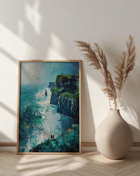 Ireland Wall Art, Cliffs of Moher Print, Nature Landscape, Impasto Oil Painting, Green Wall Decor, Wild Ocean, Travel Gift