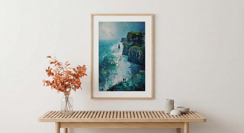 Ireland Wall Art, Cliffs of Moher Print, Nature Landscape, Impasto Oil Painting, Green Wall Decor, Wild Ocean, Travel Gift