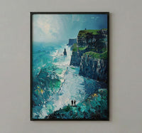 Ireland Wall Art, Cliffs of Moher Print, Nature Landscape, Impasto Oil Painting, Green Wall Decor, Wild Ocean, Travel Gift