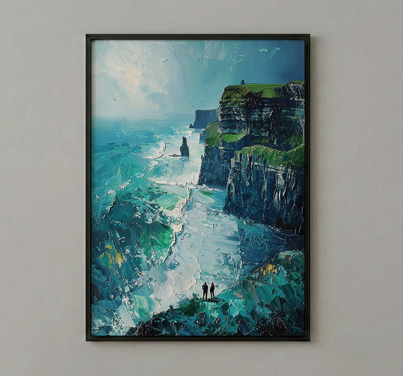 Ireland Wall Art, Cliffs of Moher Print, Nature Landscape, Impasto Oil Painting, Green Wall Decor, Wild Ocean, Travel Gift