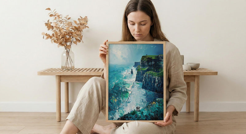 Ireland Wall Art, Cliffs of Moher Print, Nature Landscape, Impasto Oil Painting, Green Wall Decor, Wild Ocean, Travel Gift