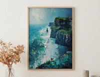 Ireland Wall Art, Cliffs of Moher Print, Nature Landscape, Impasto Oil Painting, Green Wall Decor, Wild Ocean, Travel Gift