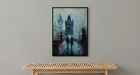 Prague Wall Art, Charles Bridge Print, Gothic Decor, Impasto Oil Painting, Foggy Morning, Moody Landscape, Dark Academia