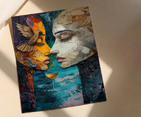 Soulmate Gift, Two of Cups Tarot Print, Impasto Art, Wedding Gift, Twin Flame Connection, Abstract Couple Drinking, Love Art