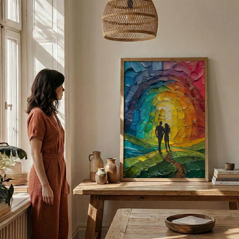 Happy Family Art, Ten of Cups Tarot Print, Rainbow Wall Decor, Impasto Oil Painting, Wedding Gift, Happily Ever After, Home Blessing