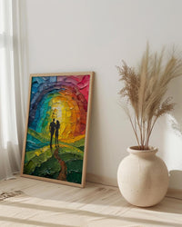 Happy Family Art, Ten of Cups Tarot Print, Rainbow Wall Decor, Impasto Oil Painting, Wedding Gift, Happily Ever After, Home Blessing