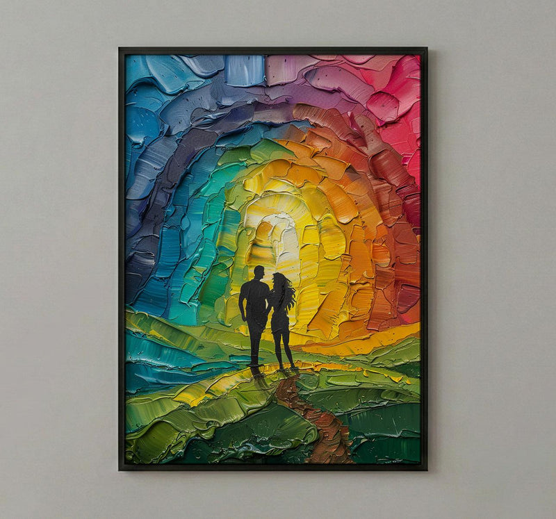 Happy Family Art, Ten of Cups Tarot Print, Rainbow Wall Decor, Impasto Oil Painting, Wedding Gift, Happily Ever After, Home Blessing