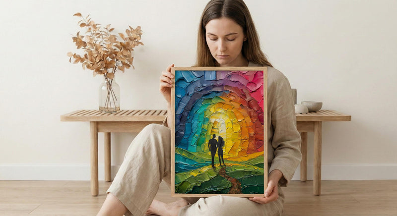 Happy Family Art, Ten of Cups Tarot Print, Rainbow Wall Decor, Impasto Oil Painting, Wedding Gift, Happily Ever After, Home Blessing