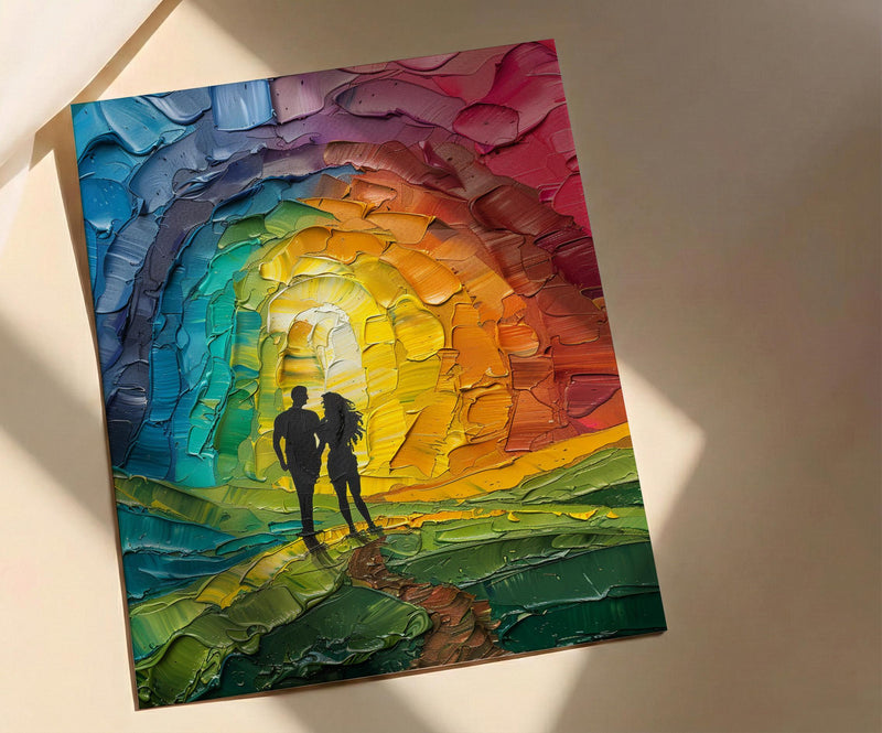 Happy Family Art, Ten of Cups Tarot Print, Rainbow Wall Decor, Impasto Oil Painting, Wedding Gift, Happily Ever After, Home Blessing