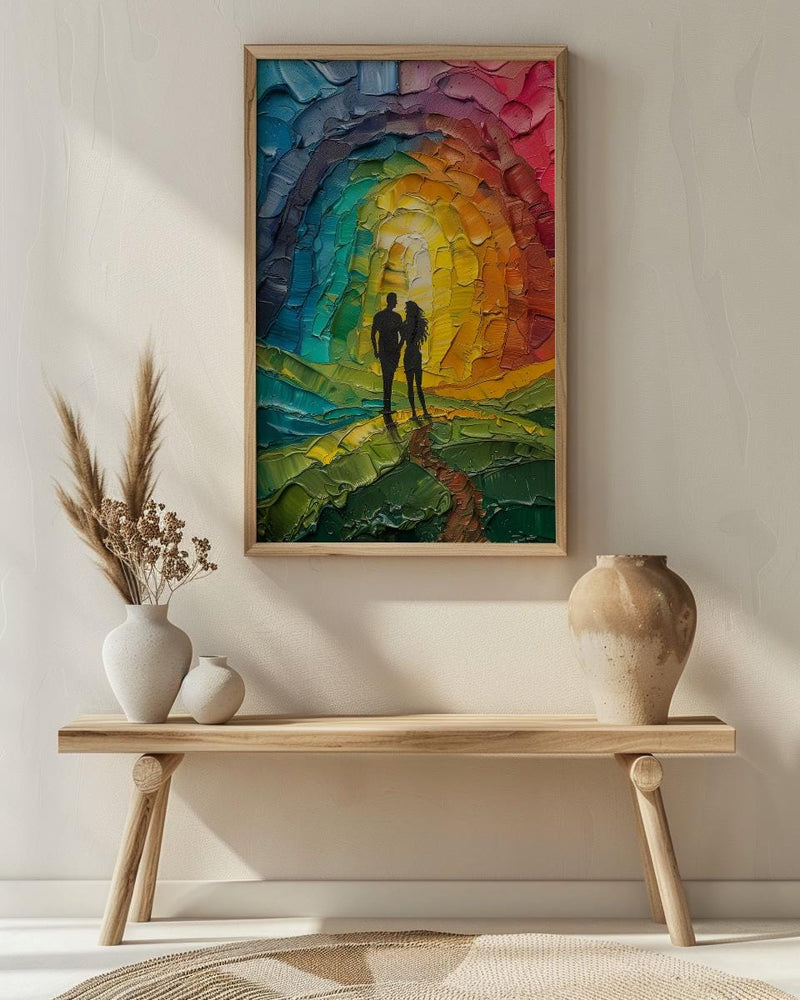 Happy Family Art, Ten of Cups Tarot Print, Rainbow Wall Decor, Impasto Oil Painting, Wedding Gift, Happily Ever After, Home Blessing