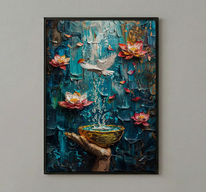 Self Love Art, Ace of Cups Tarot Print, New Beginnings, Impasto Oil Painting, Emotional Healing, Heart Chakra Decor, Spiritual Gift