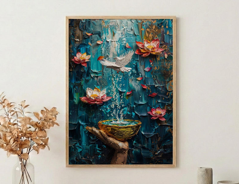 Self Love Art, Ace of Cups Tarot Print, New Beginnings, Impasto Oil Painting, Emotional Healing, Heart Chakra Decor, Spiritual Gift