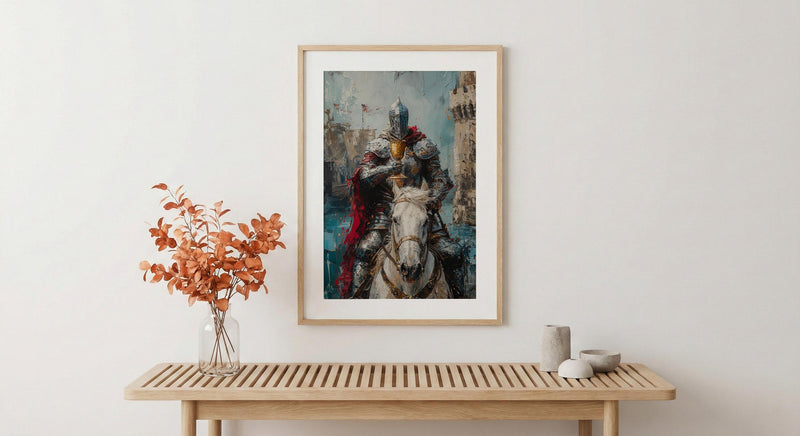 Romantic Gift for Her, Knight of Cups Tarot Art, Proposal Idea, Impasto Oil Painting, Dreamy Prince Charming, Love Messenger Print