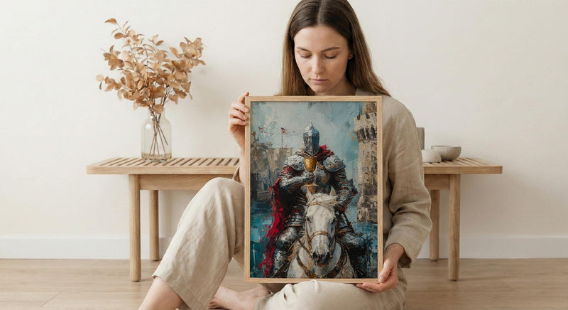 Romantic Gift for Her, Knight of Cups Tarot Art, Proposal Idea, Impasto Oil Painting, Dreamy Prince Charming, Love Messenger Print
