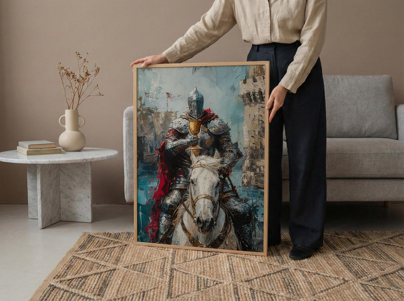 Romantic Gift for Her, Knight of Cups Tarot Art, Proposal Idea, Impasto Oil Painting, Dreamy Prince Charming, Love Messenger Print