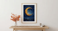 The Moon Tarot Print, Mystic Wall Decor, Dark Academia Art, Impasto Oil Painting, Midnight Blue Poster, Intuition Gift, Witchy Art