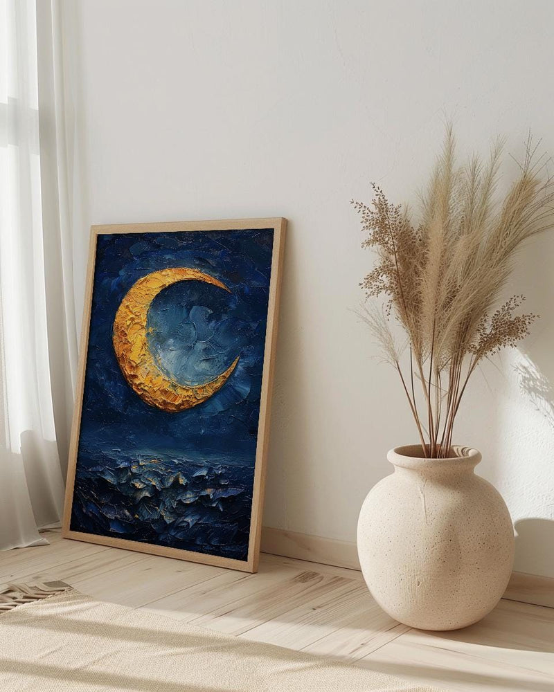 The Moon Tarot Print, Mystic Wall Decor, Dark Academia Art, Impasto Oil Painting, Midnight Blue Poster, Intuition Gift, Witchy Art