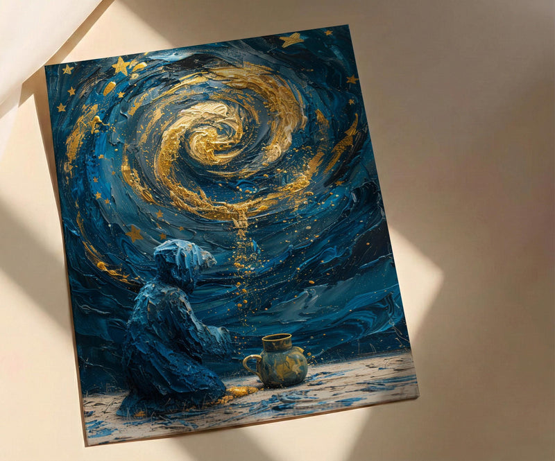 The Star Tarot Card Print, Hope and Healing Art, Celestial Wall Decor, Impasto Oil Painting, Spiritual Gift, Wish Fulfillment, Blue Art
