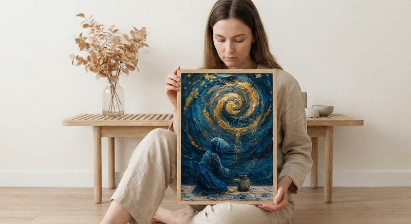 The Star Tarot Card Print, Hope and Healing Art, Celestial Wall Decor, Impasto Oil Painting, Spiritual Gift, Wish Fulfillment, Blue Art