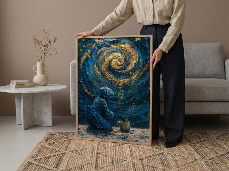 The Star Tarot Card Print, Hope and Healing Art, Celestial Wall Decor, Impasto Oil Painting, Spiritual Gift, Wish Fulfillment, Blue Art